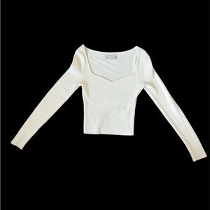 Abercrombie & Fitch Cream Long Sleeve Ribbed Top